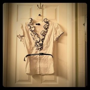 White with black poka dot blouse